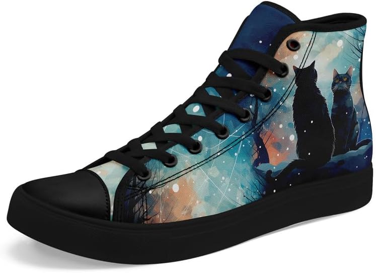 

Высокие кеды из ткани для девочек и мальчиков с принтами галактики, кошек и собак, модные кроссовки, дышащие, легкие, повседневная обувь Awsole, черный/синий