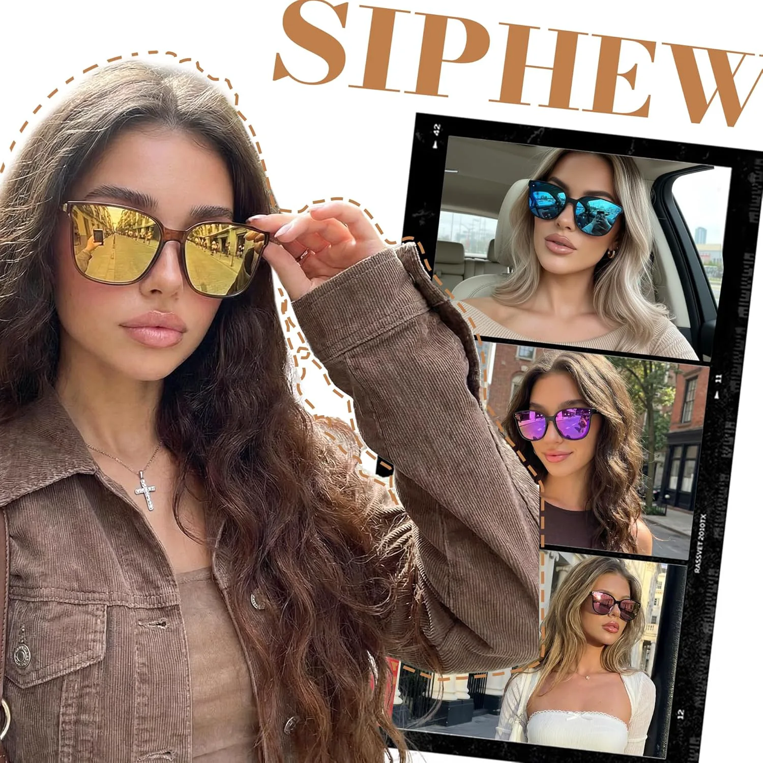 

Женские поляризованные солнцезащитные очки SIPHEW с зеркальными линзами — увеличенная оправа «кошачий глаз» с защитой от УФ-излучения, S13-light Black Frame Grey Lens