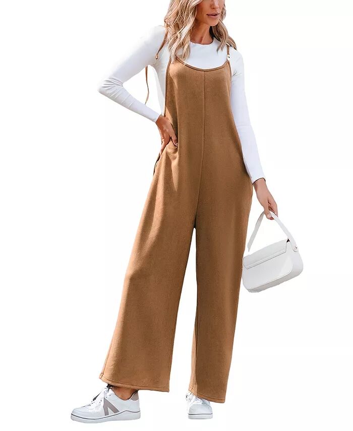 

Женский комбинезон Camel Faux Suede Wide Leg CUPSHE, коричневый/бежевый