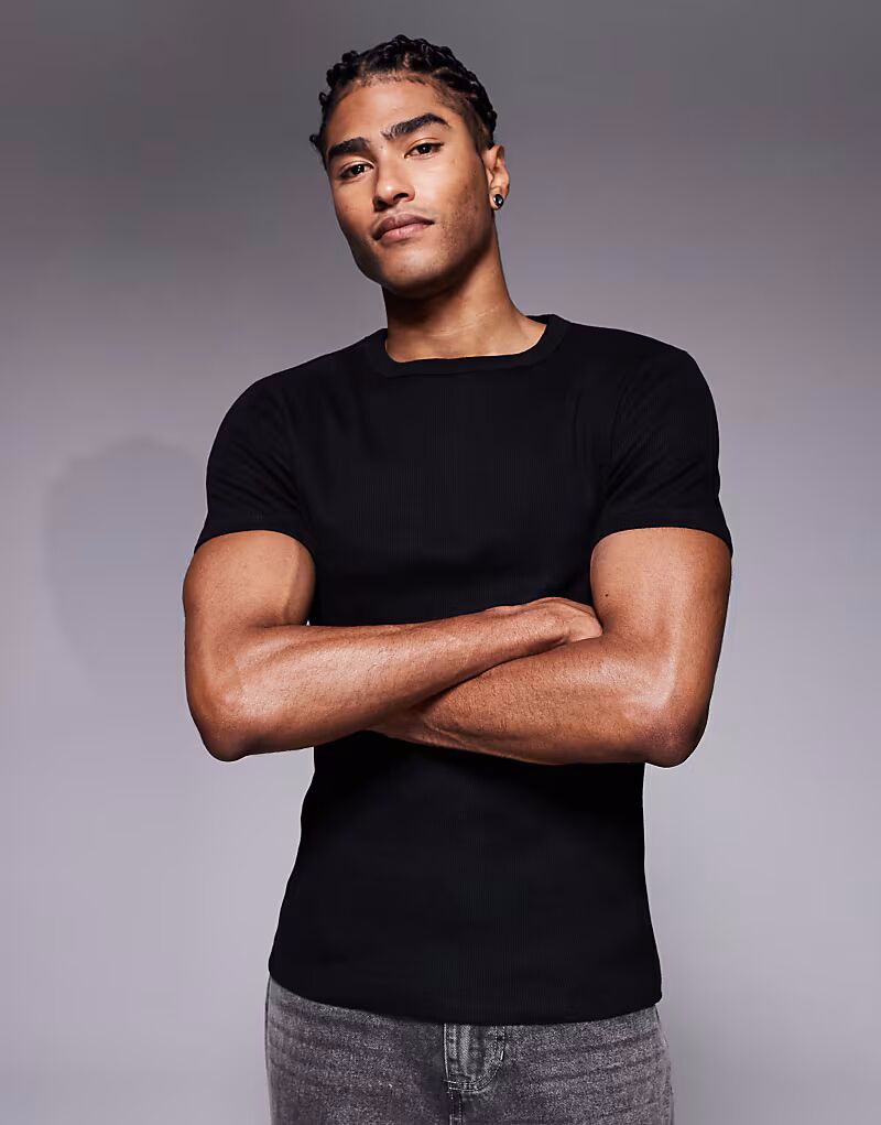 

Футболка суперплотная, облегающая, черного цвета в рубчик Asos Design, Черный, Футболка суперплотная, облегающая, черного цвета в рубчик Asos Design