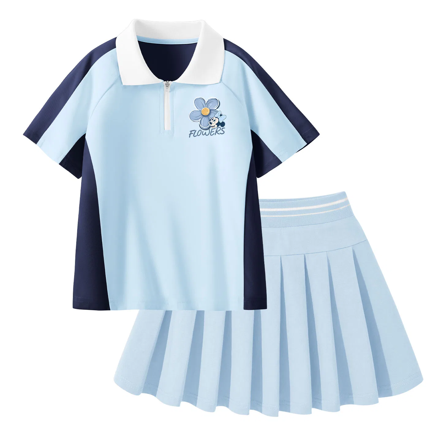Детский комплект из двух предметов: поло с воротником и шорты Disney, Di Hua Ji K Deep Sea Blue+Solid Color Sky Blue