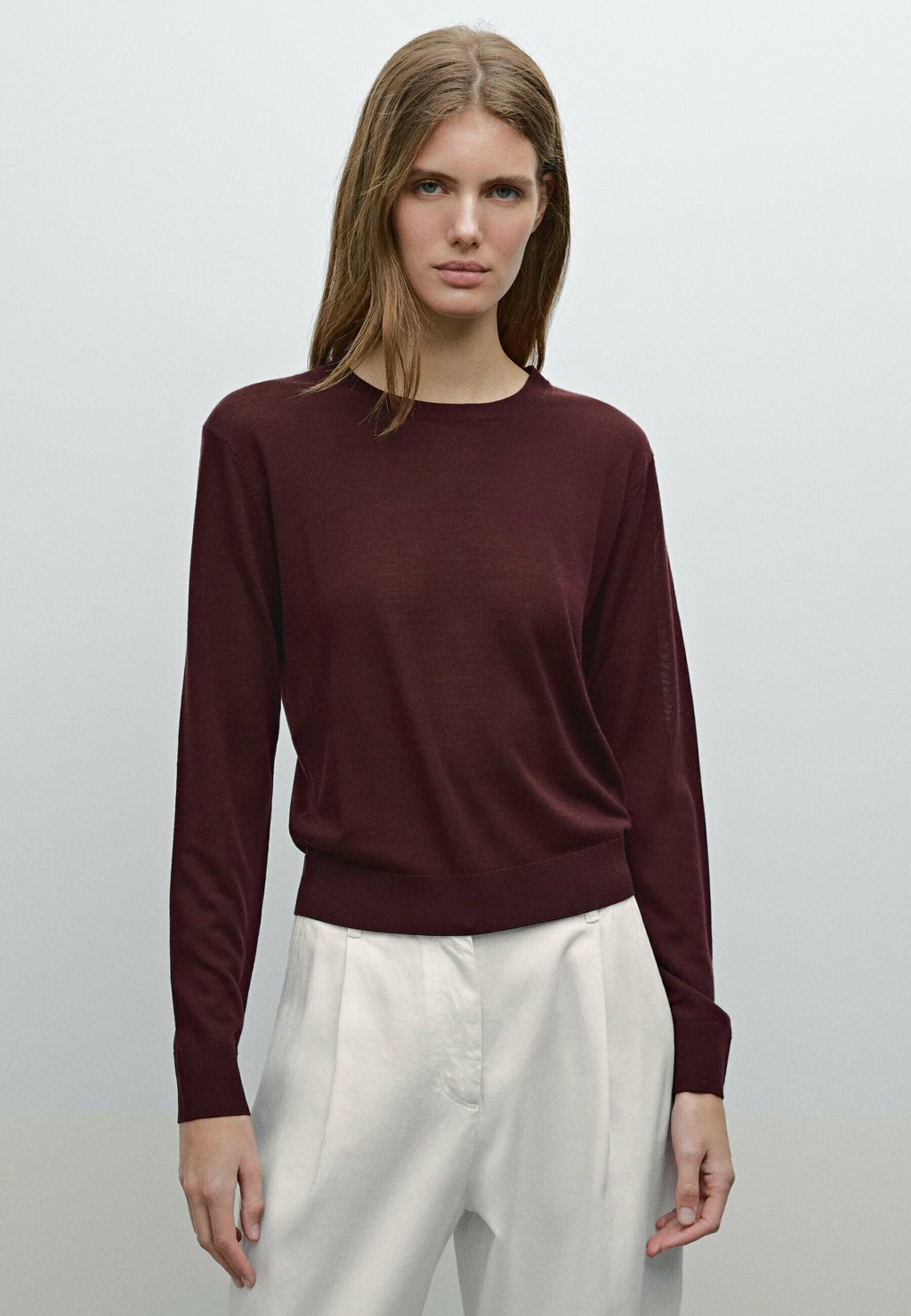 

Джемпер KNITTED ROUND NECK Massimo Dutti, винно-красный