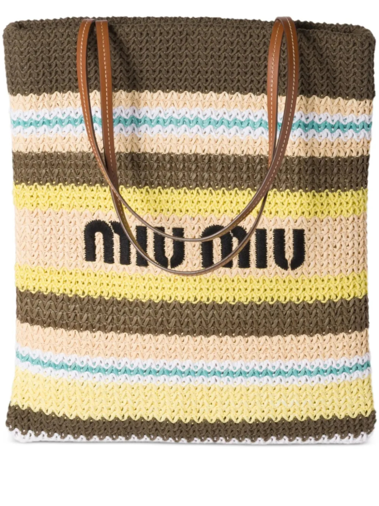 

Сумка-тоут Miu Miu в полоску, связанная крючком, серый