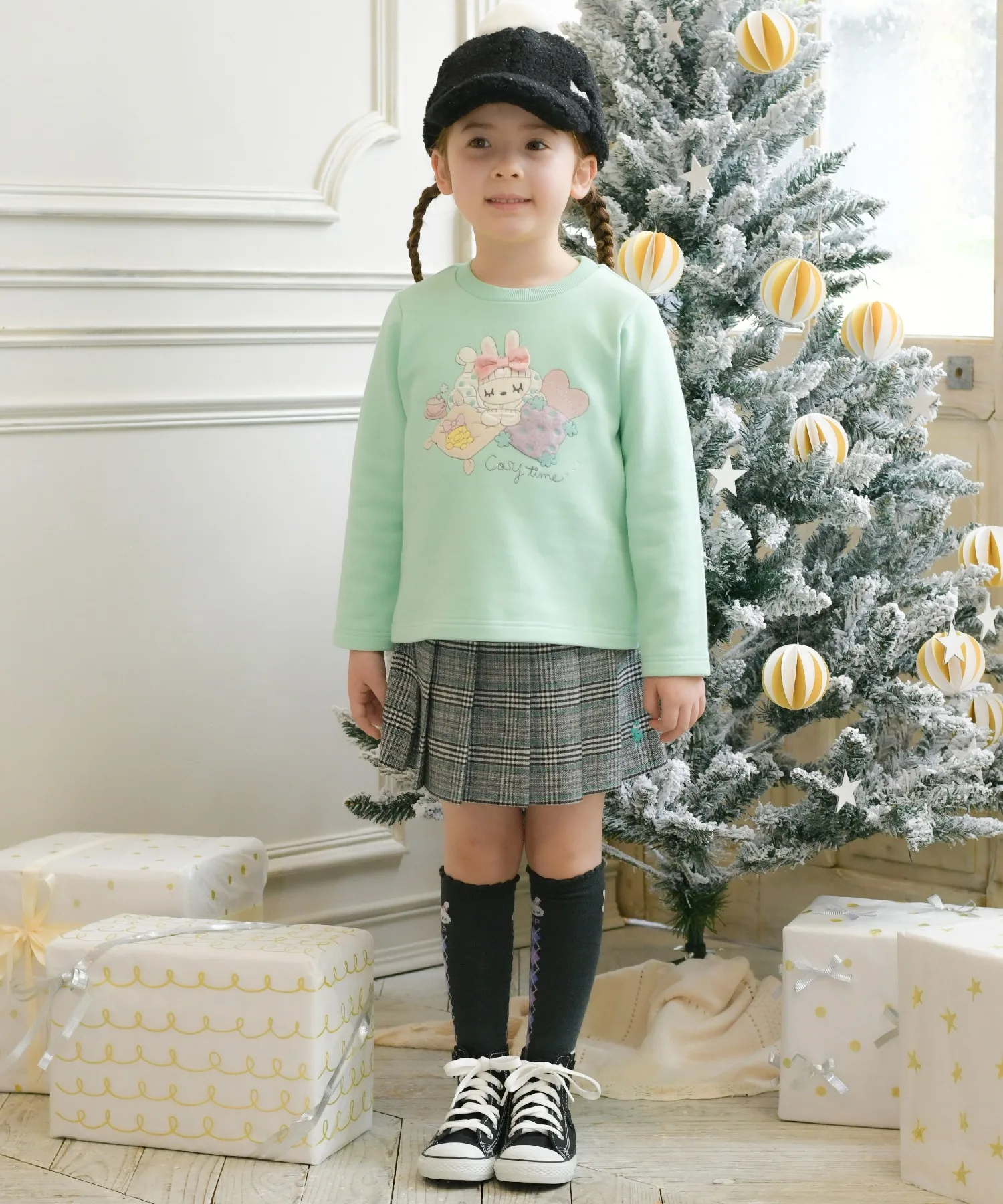 Детская юбка в клетку с плиссировкой KP Check Pleats (110-140) зелёная — фото 2