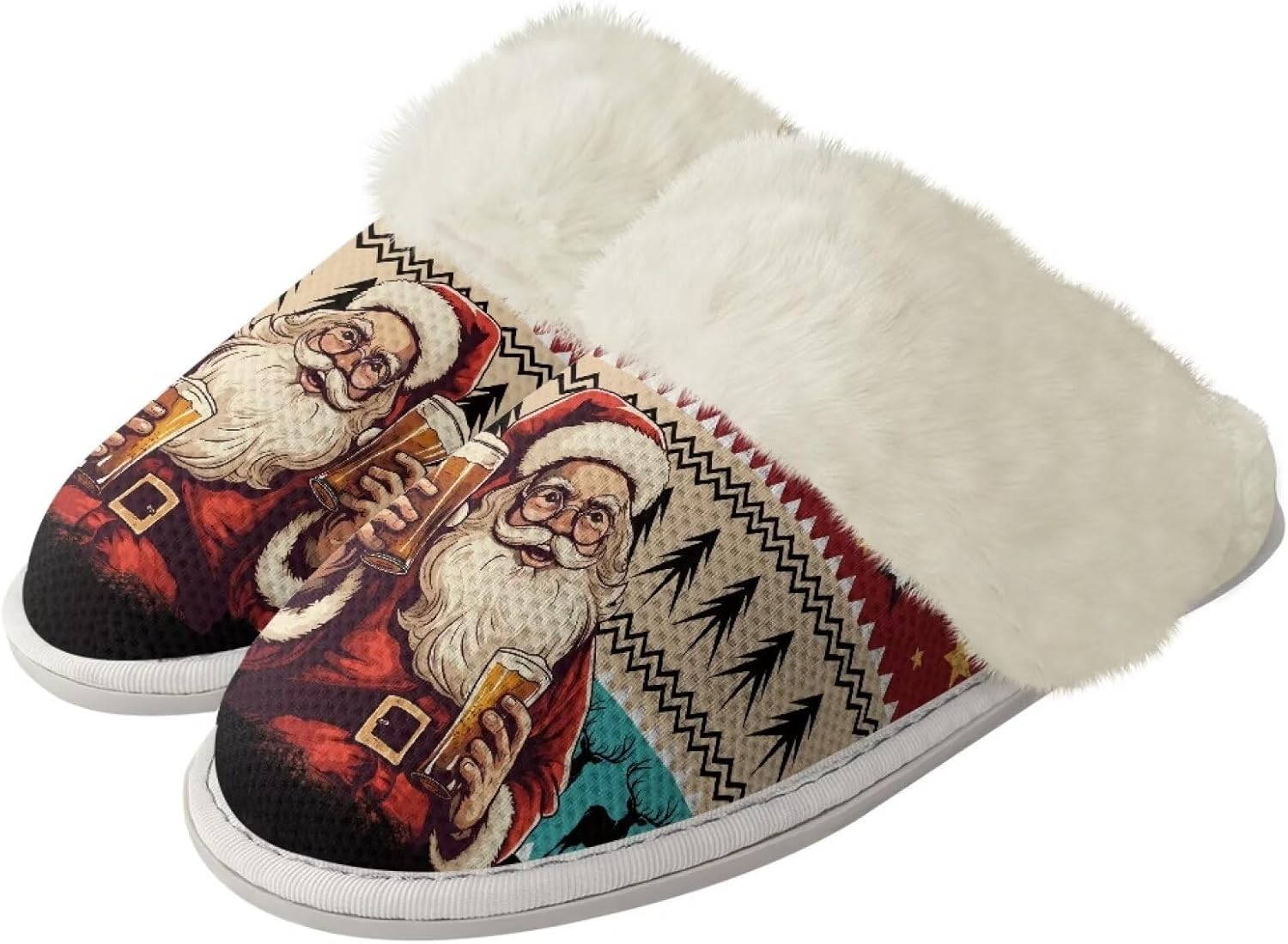 

Домашние тапочки Srengjodk Slip-On, фланелевые тапочки с меховой отделкой для женщин и мужчин, его и ее тапочки, размеры 36-47, Funny Xmas