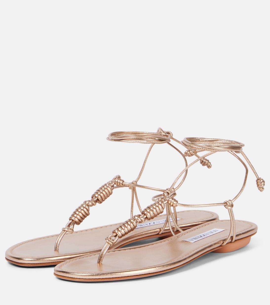 Сандалии Oaxaca из металлизированной кожи Aquazzura, Light Copper — фото 4