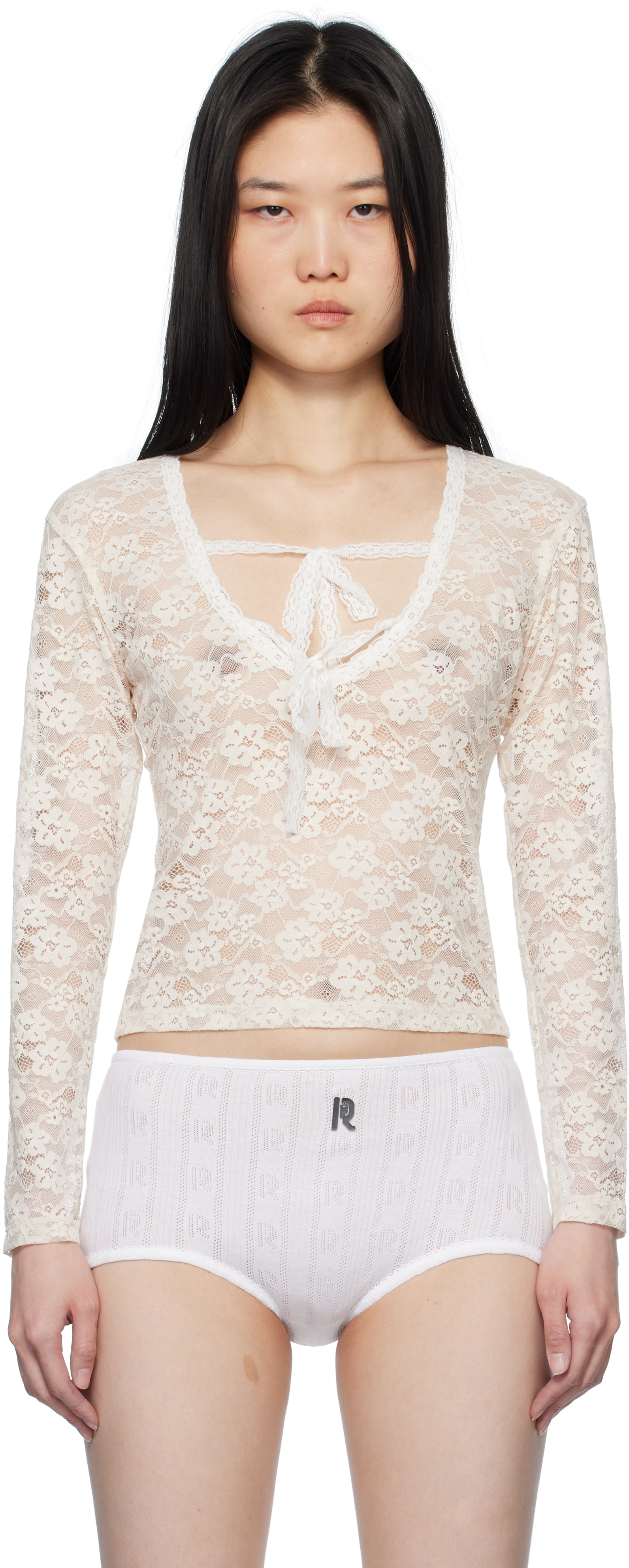 

Эксклюзивная блузка SSENSE Off-White Ribbon Lace Yuhan Wang