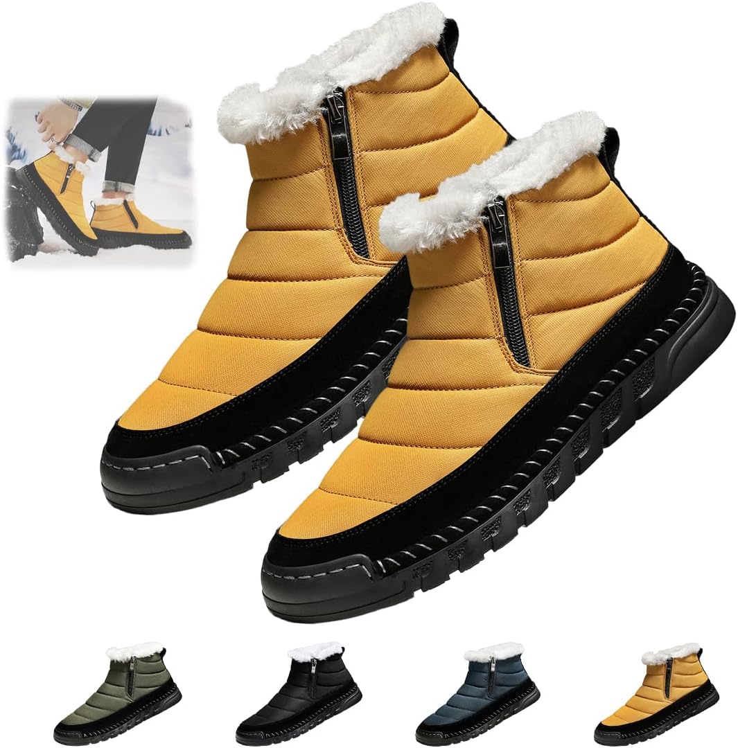 

Мужские зимние ботинки с водонепроницаемой теплоизоляцией, с искусственным мехом, удобные для ходьбы, ботинки без шнурков, легкие термо-ботинки Generic, желтый