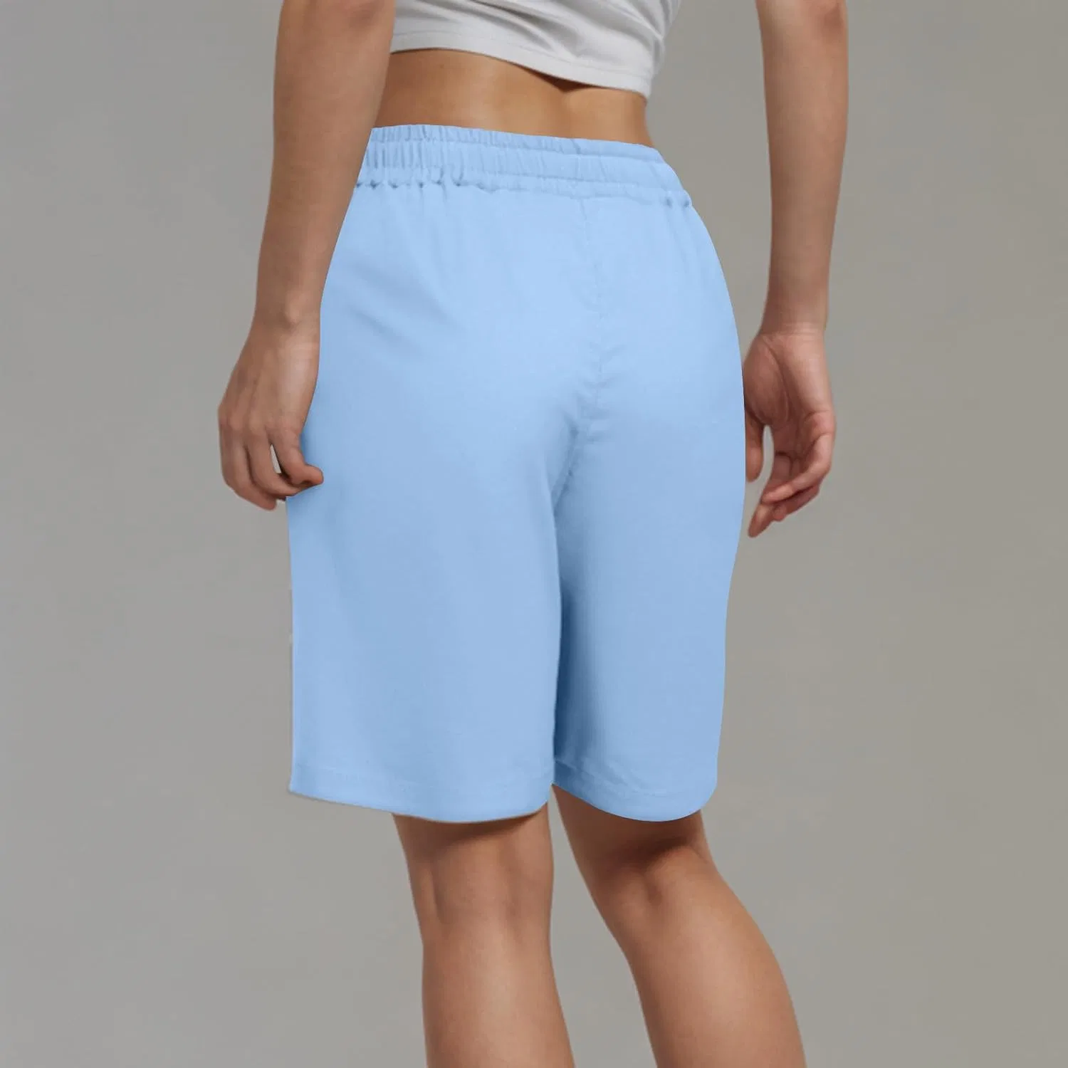 Шорты спортивные женские плюс сайз с карманами, Light Blue — фото 3