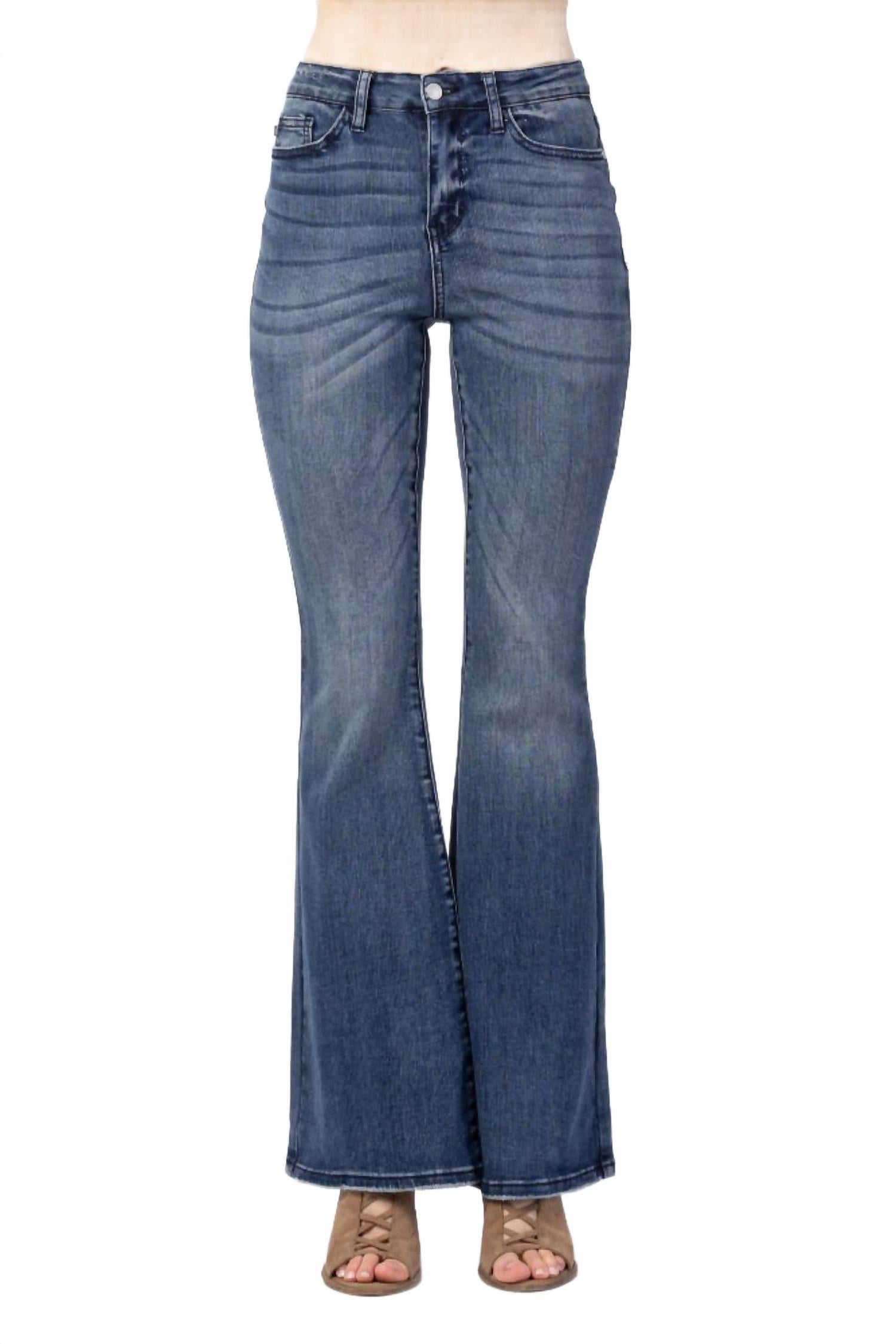 

Джинсы-клеш с высокой талией и контрастными вставками Howdy - большие размеры, средний оттенок Judy Blue, medium wash