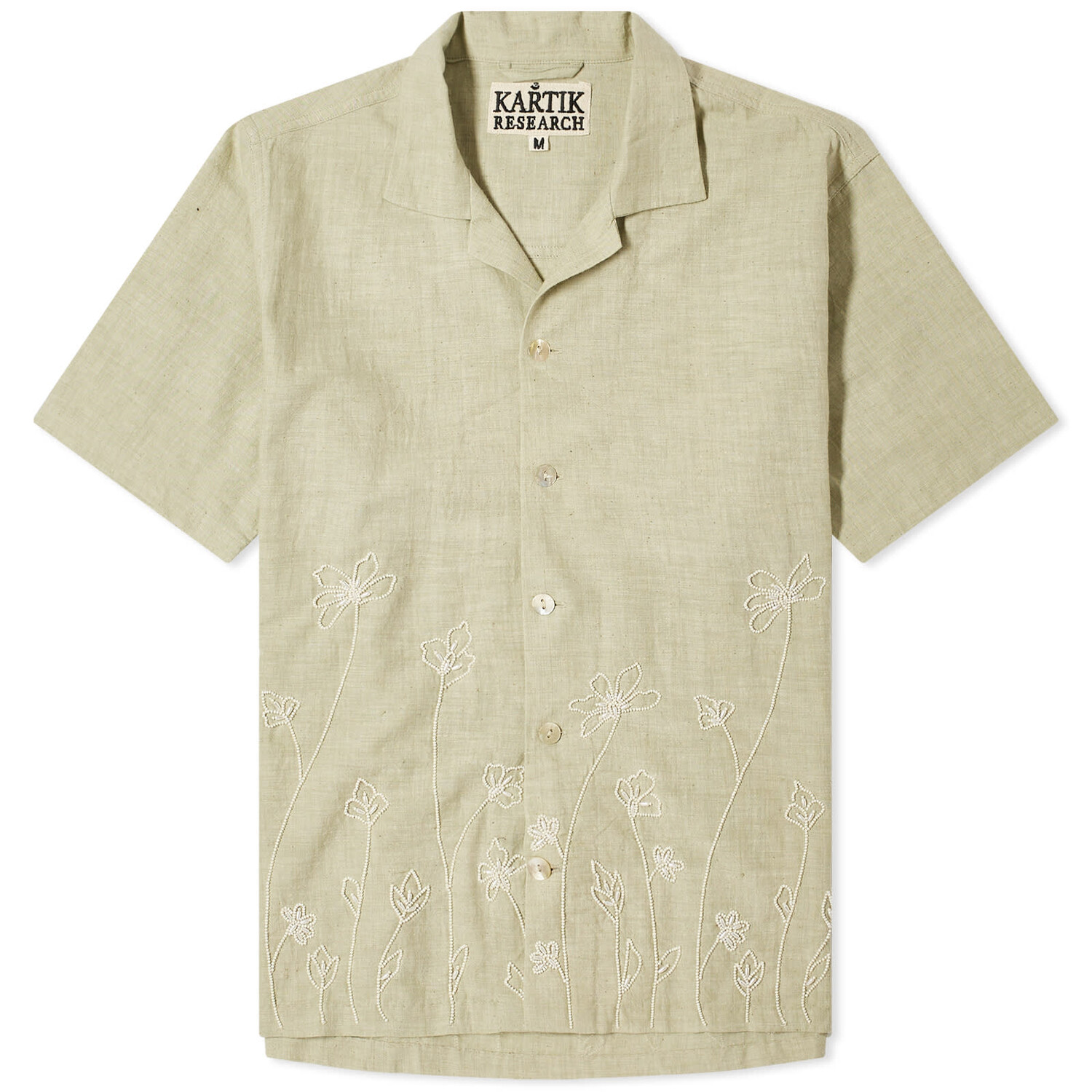 

Рубашка с коротким рукавом Kartik Research Hand Embroidered Flower Shirt, цвет Sage & Pearl