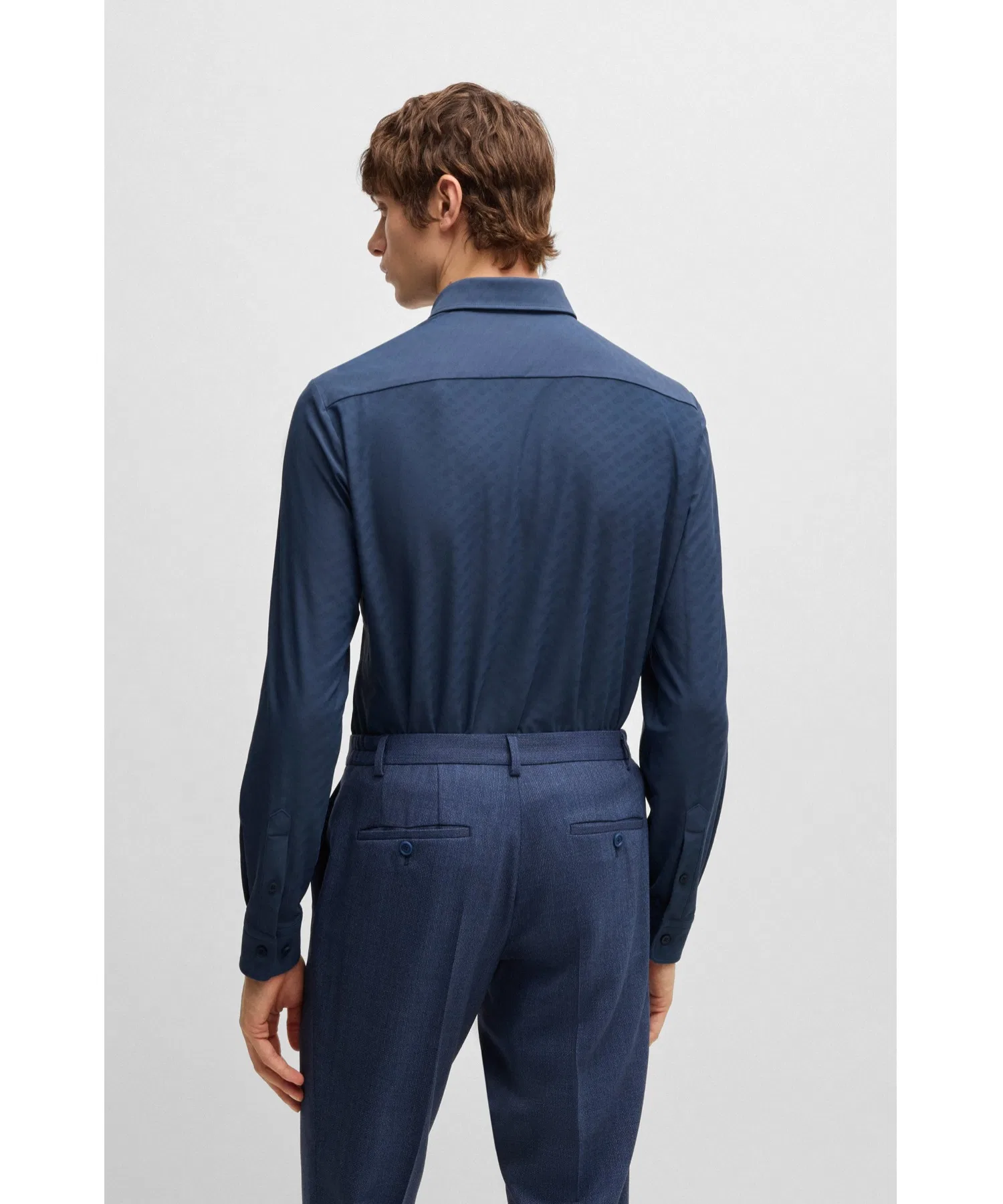 Мужская рубашка BOSS Slim Fit Performance Stretch с монограммой тёмно-синяя — фото 3