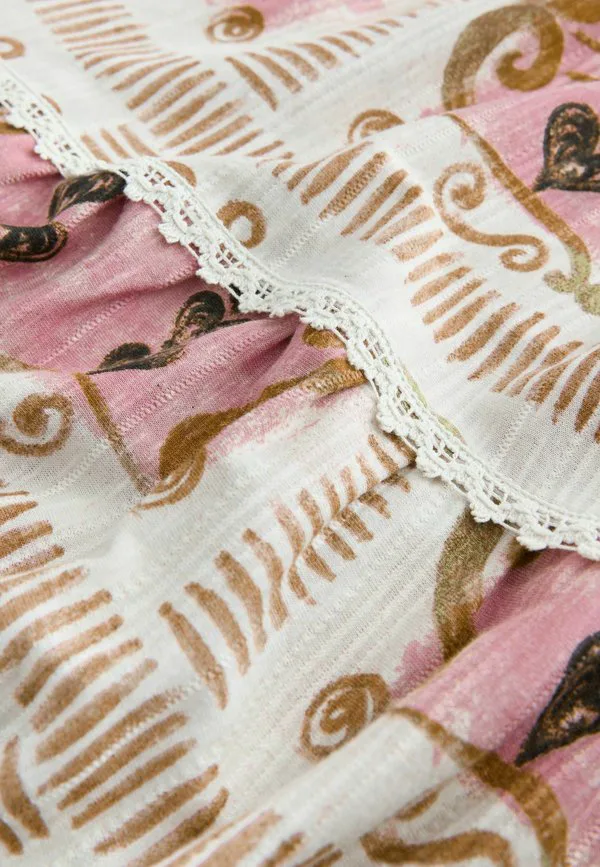 Длинная юбка-макси с ярусами, прямого кроя. Next, Pink Palm Print — фото 3