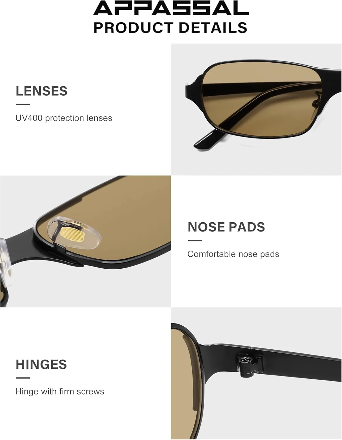 

Ретро-модные прямоугольные солнцезащитные очки в стиле Y2K для женщин и мужчин, стильные металлические солнцезащитные очки AP3782 Appassal, C4 Sand Black/Light Brown