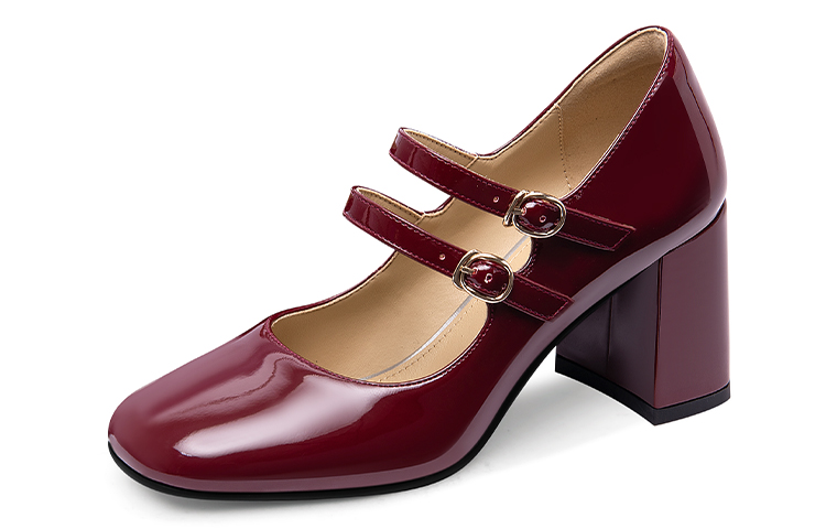 

Туфли Мэри Джейн женские Lily Wei, цвет Burgundy【Heel height 7cm】