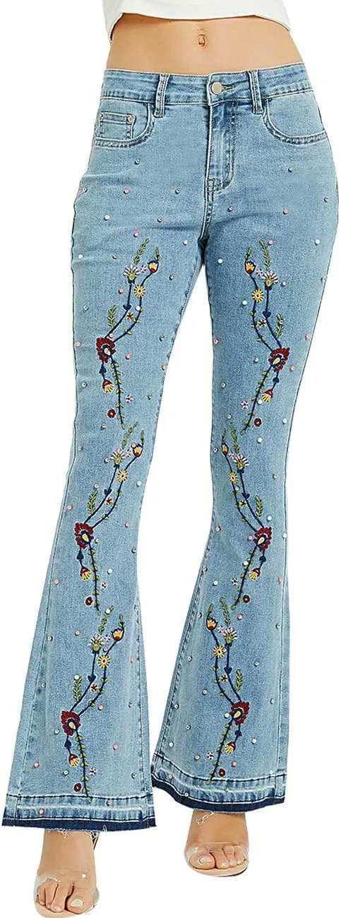 

ZENTHACE женские джинсы клеш с вышивкой