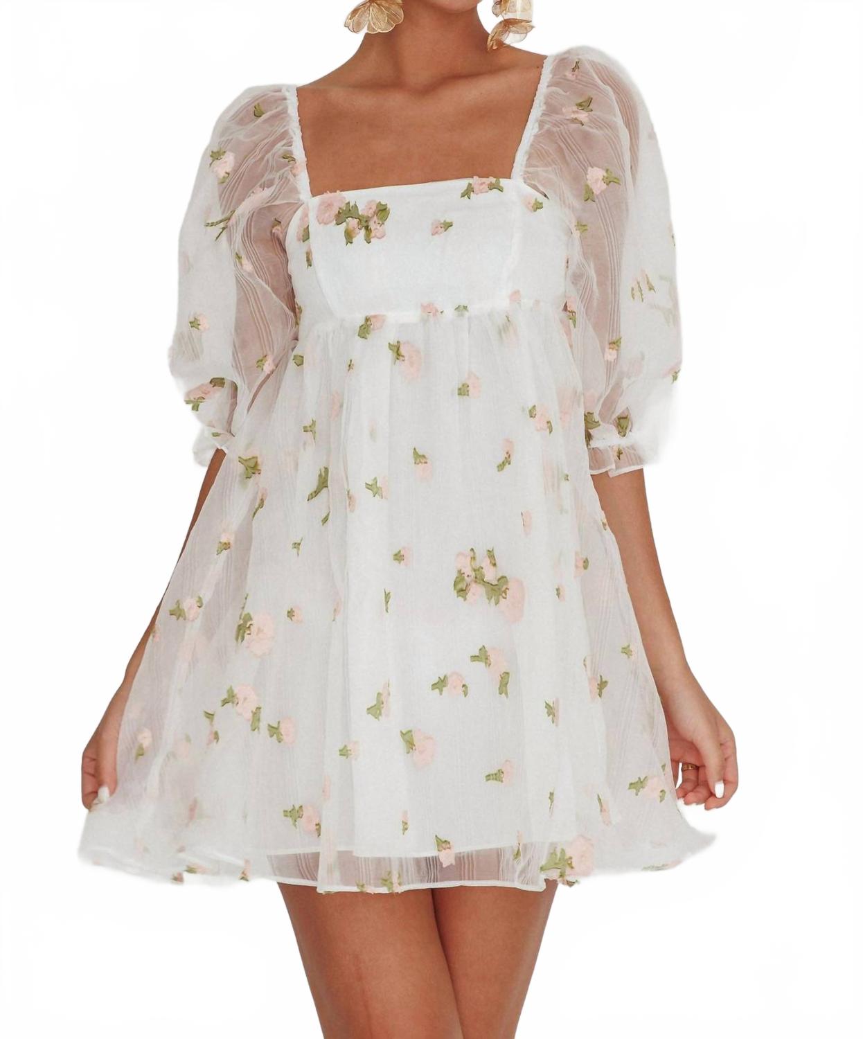 

Белое мини-платье из органзы с цветочным жаккардом Selfie Leslie