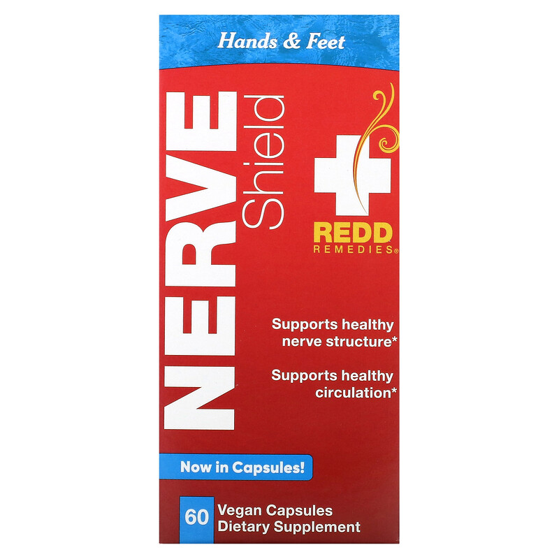 

Redd Remedies, Nerve Shield, для рук и ступней, 60 веганских капсул
