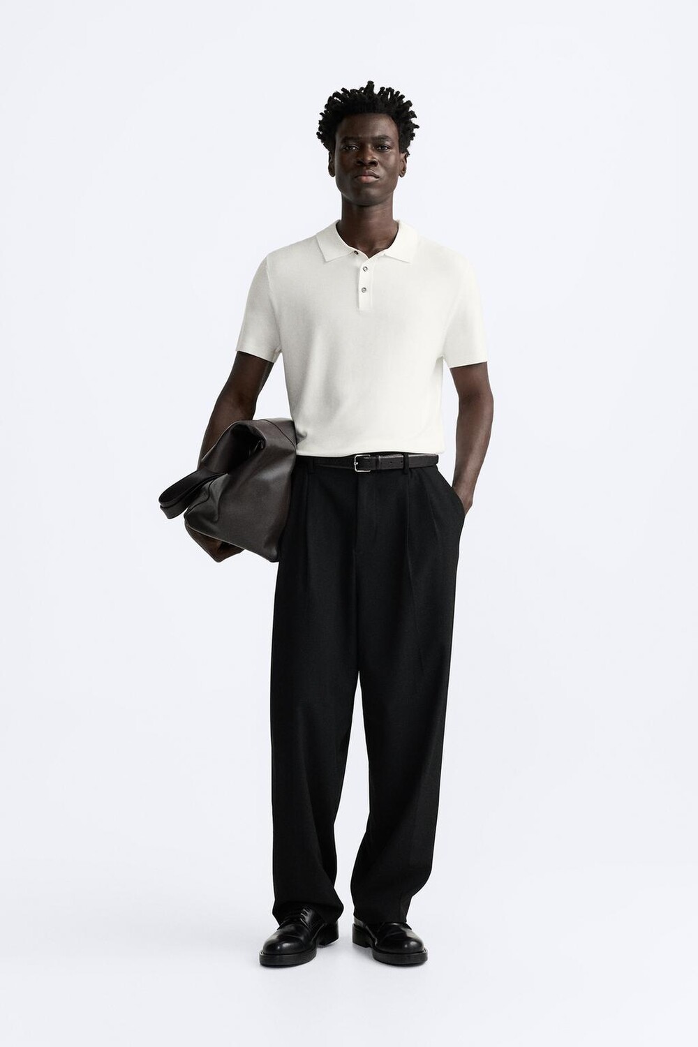 

Трикотажная рубашка-поло из вискозы ZARA, устрично-белый