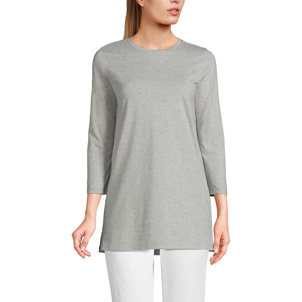 

Хлопковая туника Supima с круглым вырезом Petite Lands' End с рукавами 3/4, цвет Gray Heather