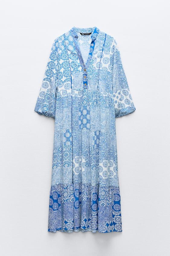

Платье Zara Panelled Printed, экрю/синий