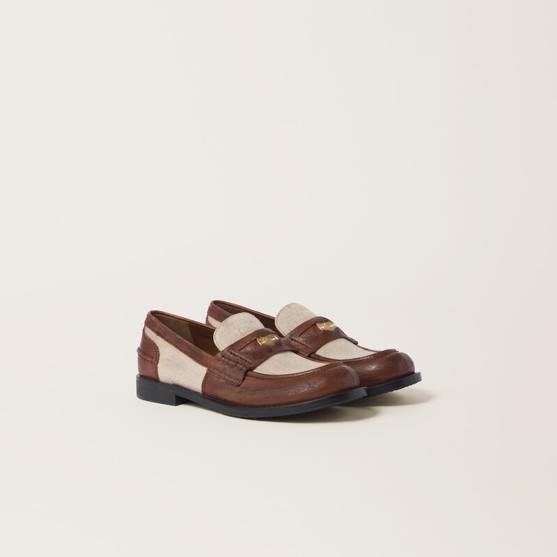 

Мокасины из кожи и льна Miu Miu, коричневый