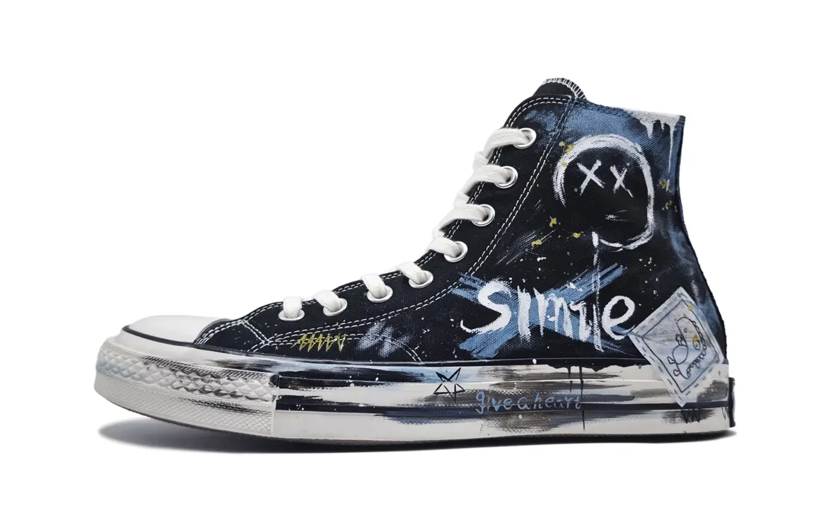 Converse Износостойкие дышащие высокие парусиновые туфли в стиле граффити 1970-х годов, унисекс, черные