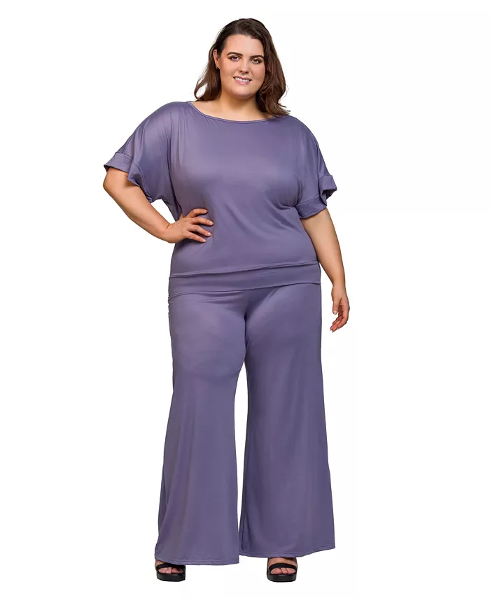 

Комплект из топа с вырезом лодочкой и широких брюк больших размеров 24seven Comfort Apparel, фиолетовый