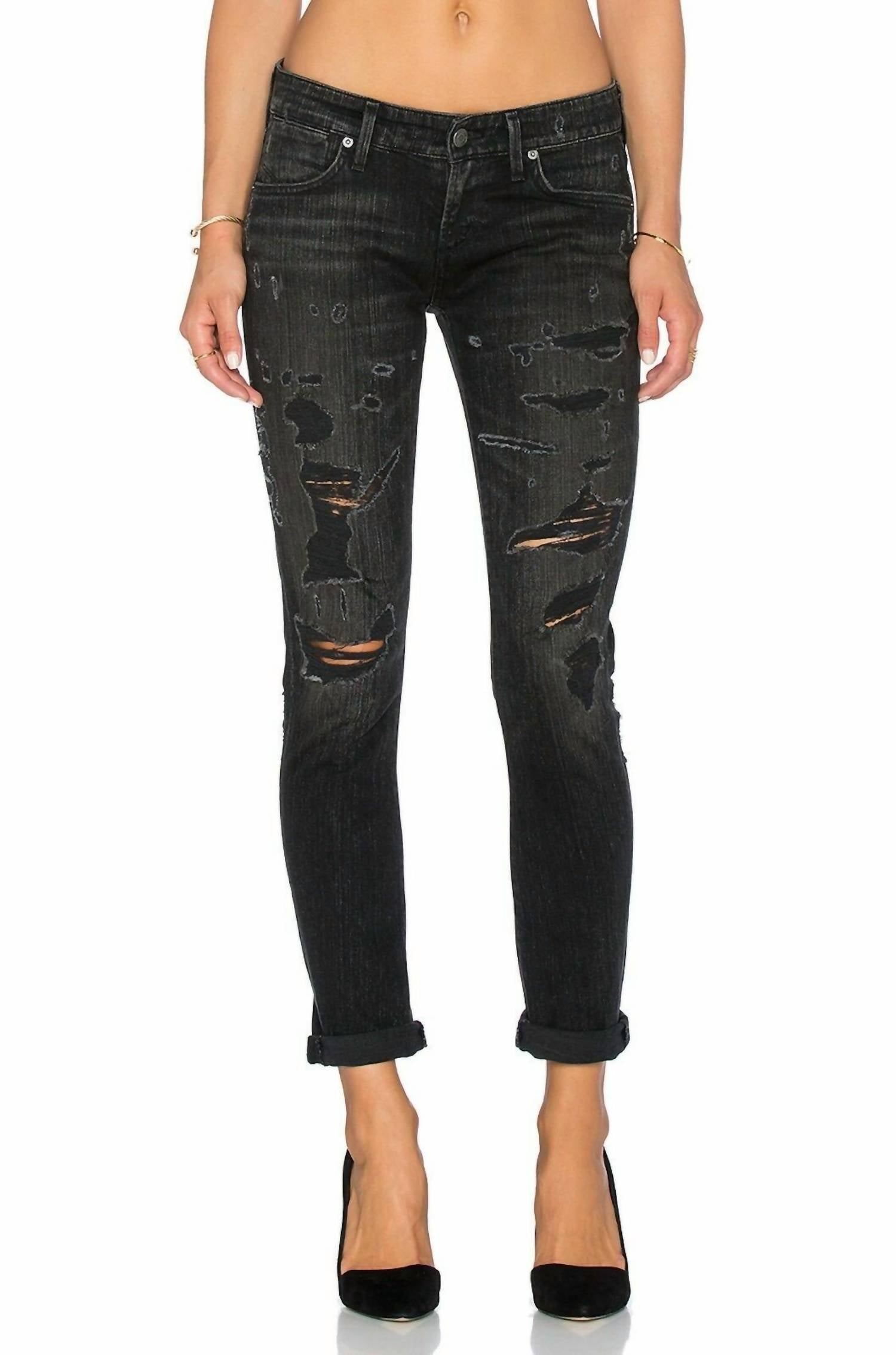 

Chloe Low Rise Slim Denim Джинсы с потертостями черного цвета AGOLDE
