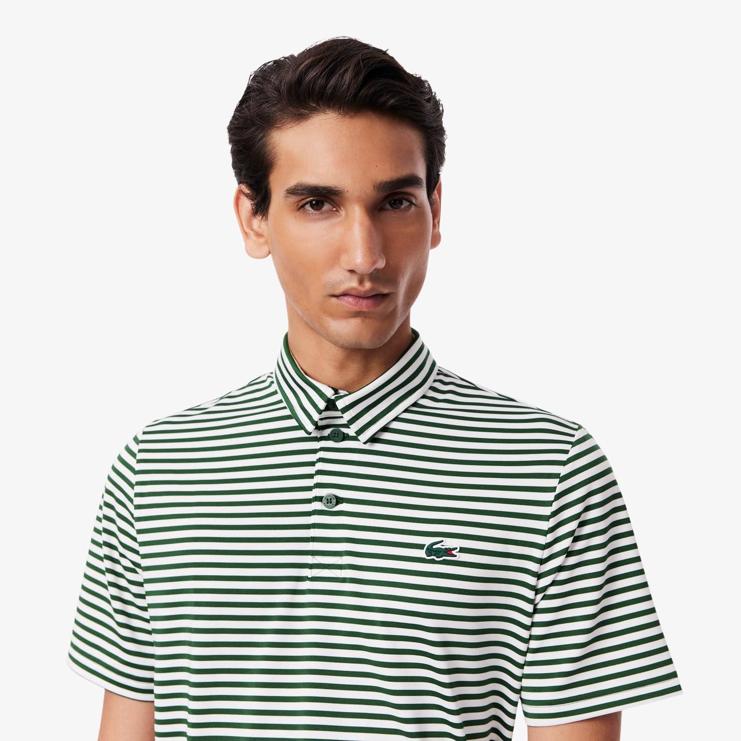 Мужская повседневная полосатая рубашка-поло Lacoste Ultra Dri-Bi-Color, зеленый — фото 3