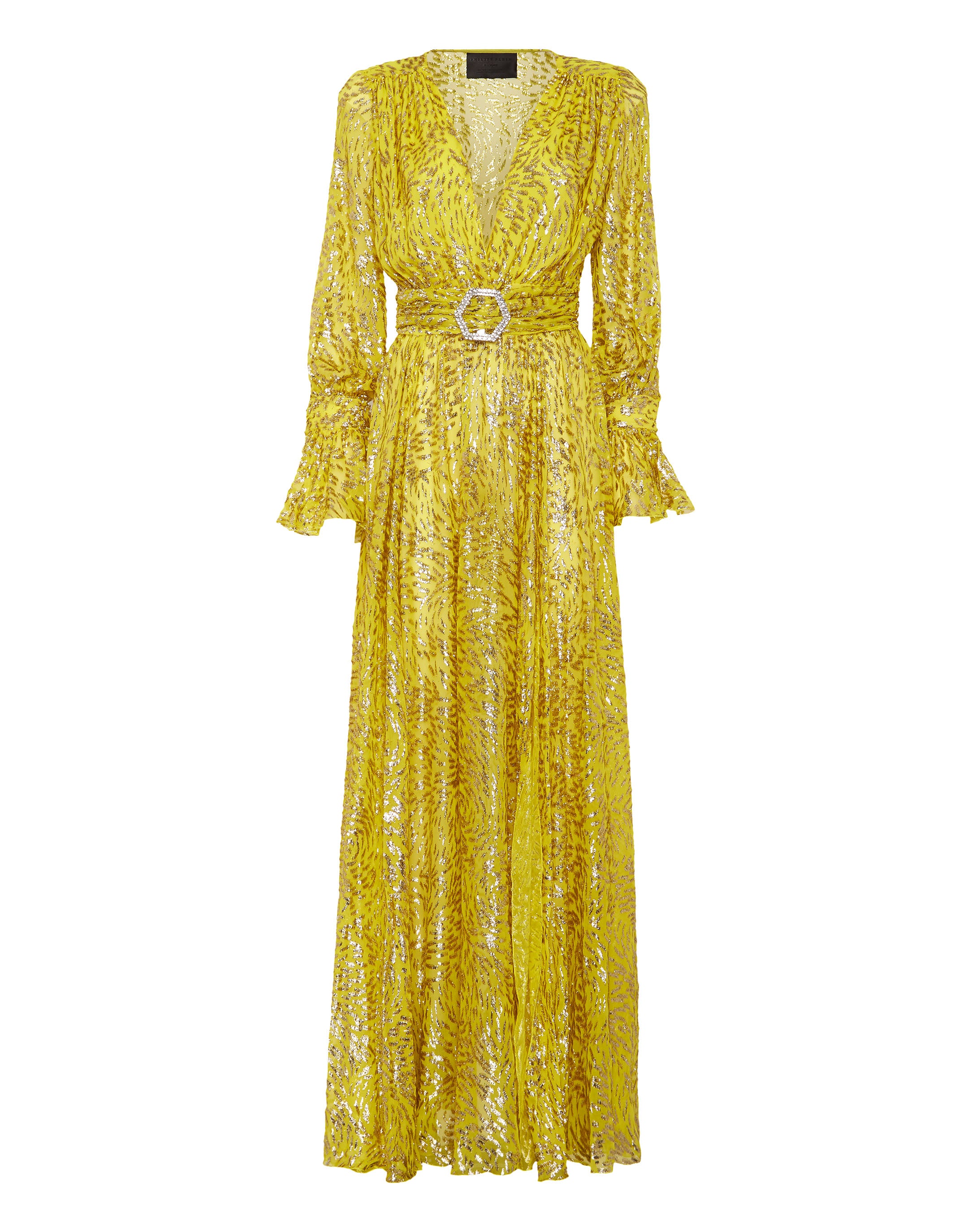 

Длинное платье с золотым люрексом PHILIPP PLEIN, цвет yellow fluo