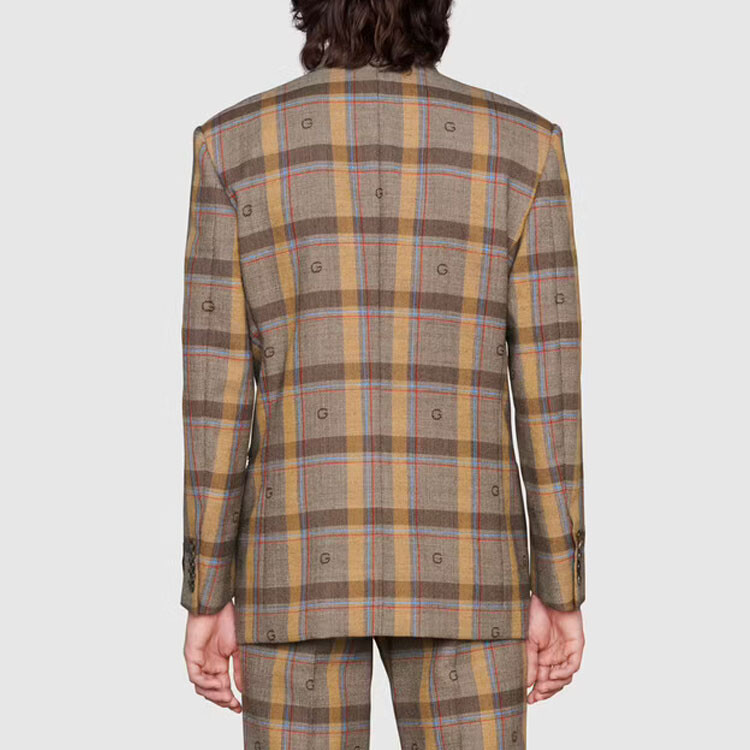 Пиджак деловой мужской Gucci Check-wool, коричневый — фото 4