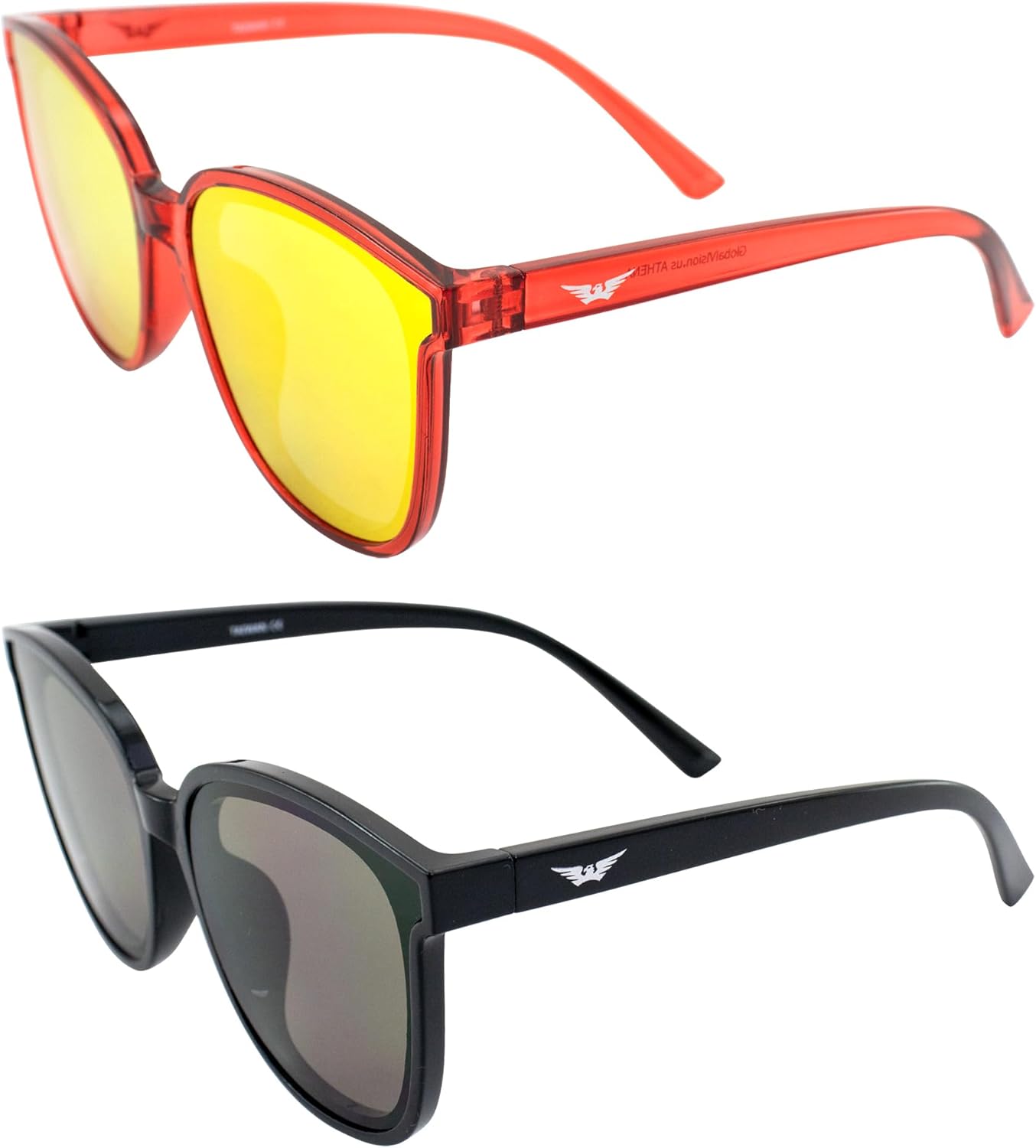 

Солнцезащитные очки Global Vision Eyewear Athena Fashion для женщин, 2 пары: оправа цвета «кристально-красный» с красными зеркальными линзами и черная оправа с дымчатыми линзами, Red-red/Black-smoke