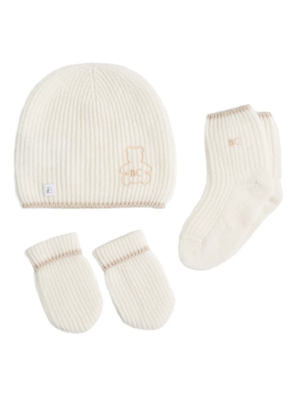 

Комплект из ребристой ткани с шапкой и вышивкой в виде мишки Brunello Cucinelli Kids, белый