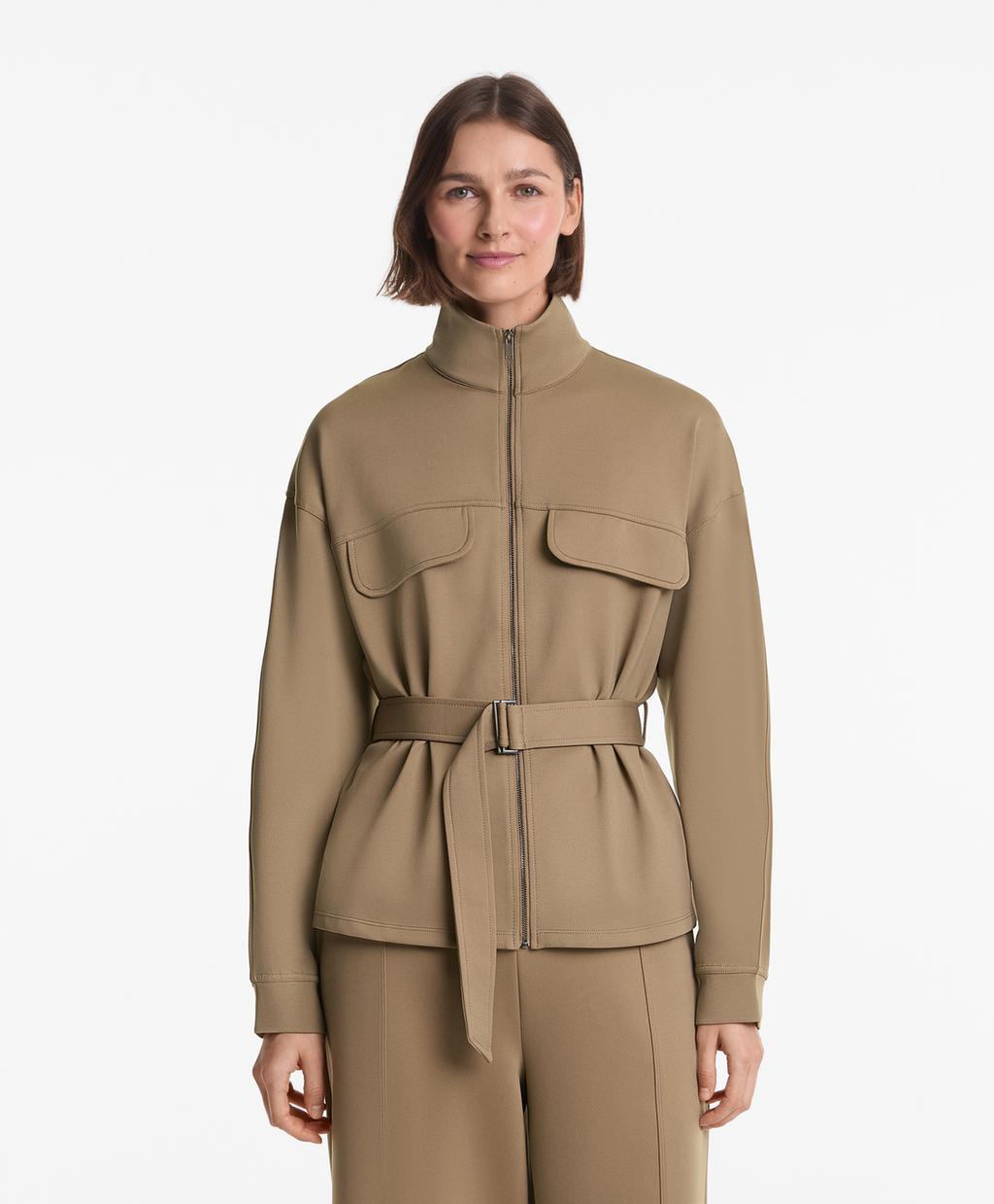 

Куртка с поясом из неопрена Oysho, цвет Washed Khaki