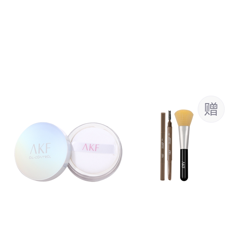 

Водостойкая и влагостойкая рассыпчатая пудра для контроля жира и долговременной фиксации AKF, 03 Transparent Skin+01 Lively коричневый+Loose Power Brush