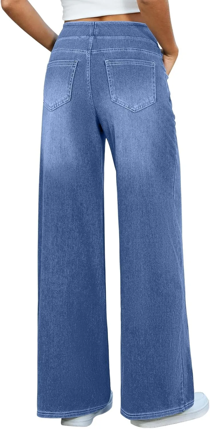 Джинсы для женщин Relaxed Fit Stretch High Waisted с эластичным поясом — фото 2