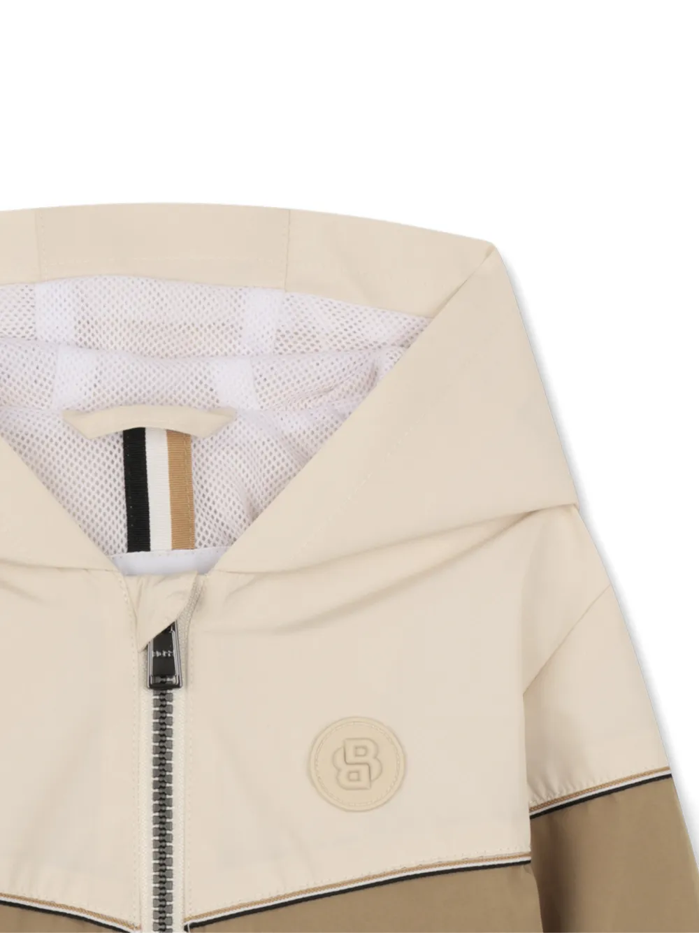 Пальто в стиле колор-блок с капюшоном BOSS Kidswear, бежевый — фото 3