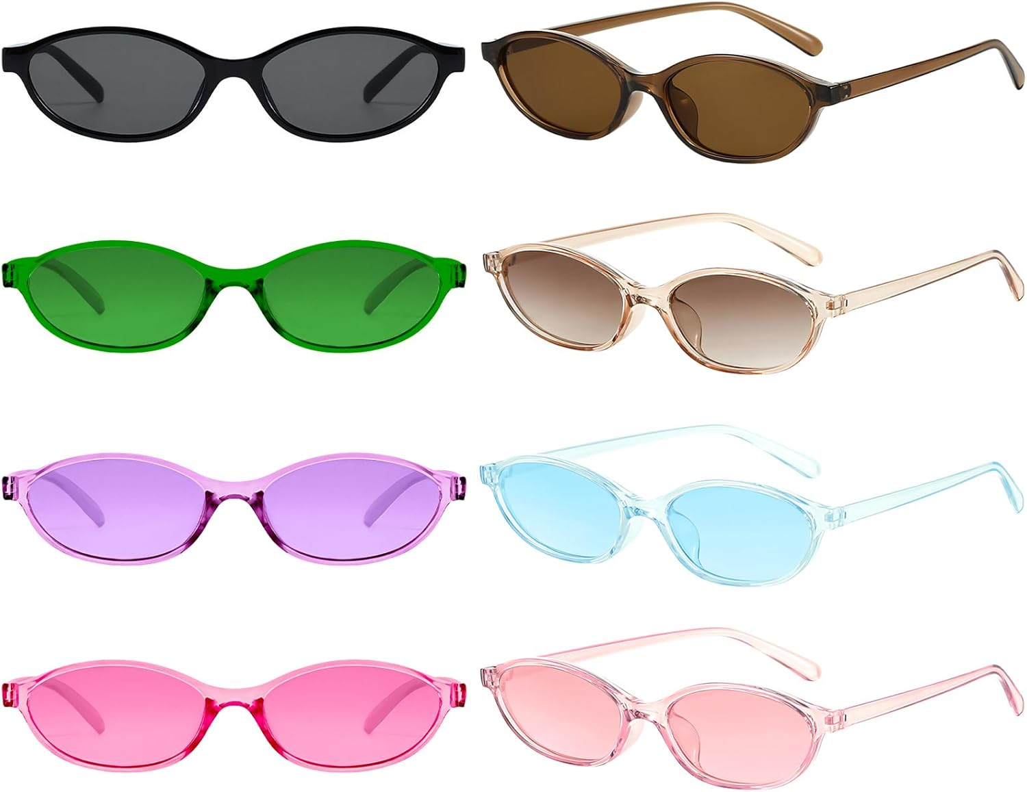 

Pibupibu Набор из 8 ретро-солнцезащитных очков «кошачий глаз» в овальном стиле для женщин, дизайн 90-х, маленькие солнцезащитные очки, модный стиль Y2k, узкие очки 90-х, Candy Colors