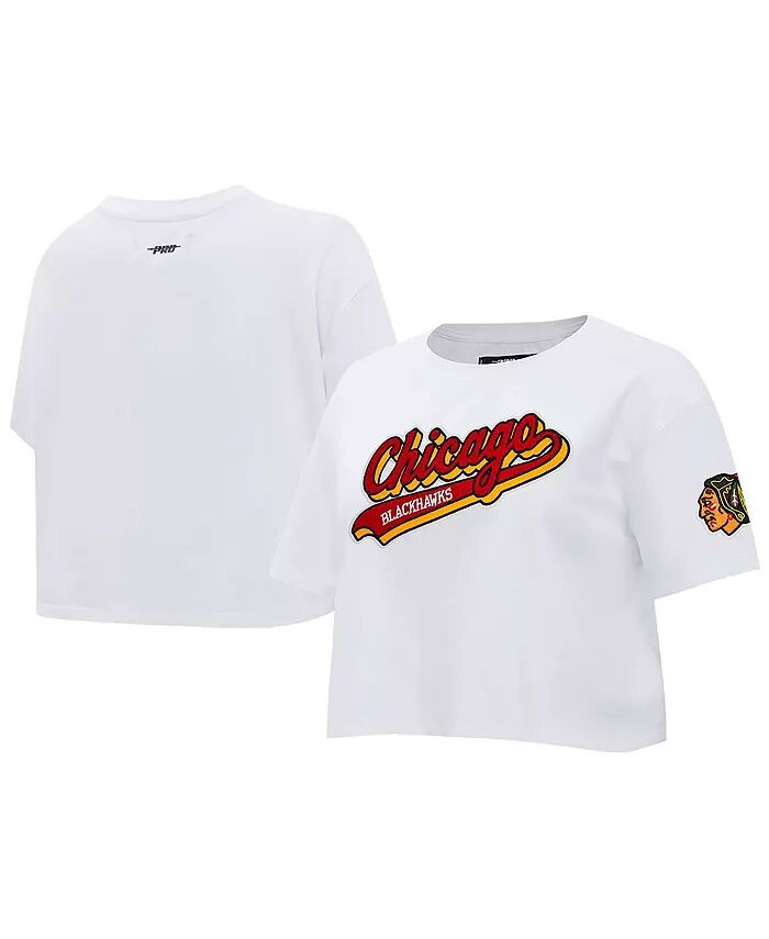 

Женская белая укороченная футболка Chicago Blackhawks с надписью «Body Script Tail» Pro Standard