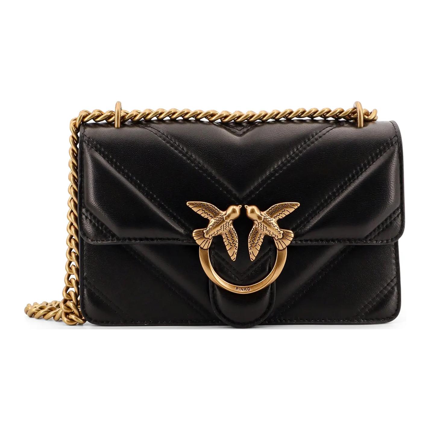 

PINKO Кожаная мини сумка через плечо женская черная