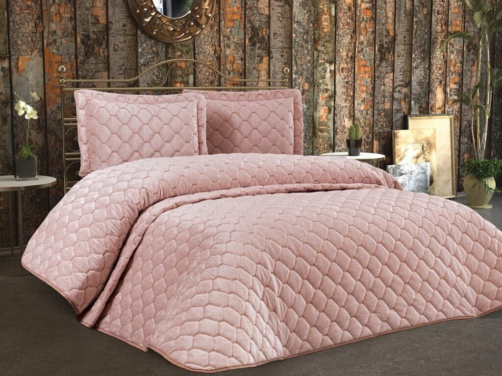 

L'Essentiel Linge de Maison, Lima - Powder, Комплект двуспального покрывала, Пудра, 100% БАРХАТ, 260 x 250 см