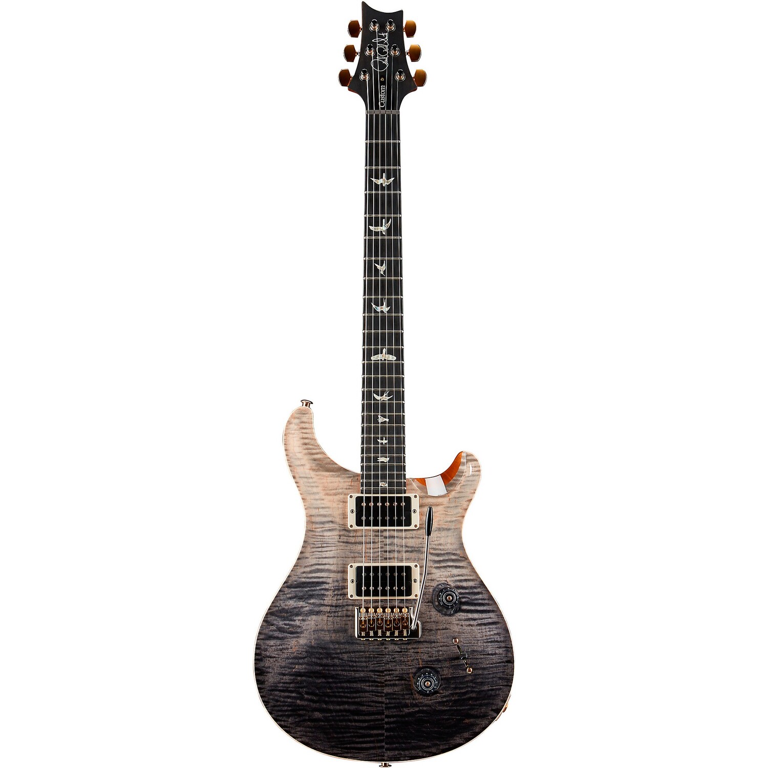 

PRS Wood Library Custom 24 10-Top с узором, тонким грифом и грифом из черного дерева, электрогитара, серый, черный, выцветший