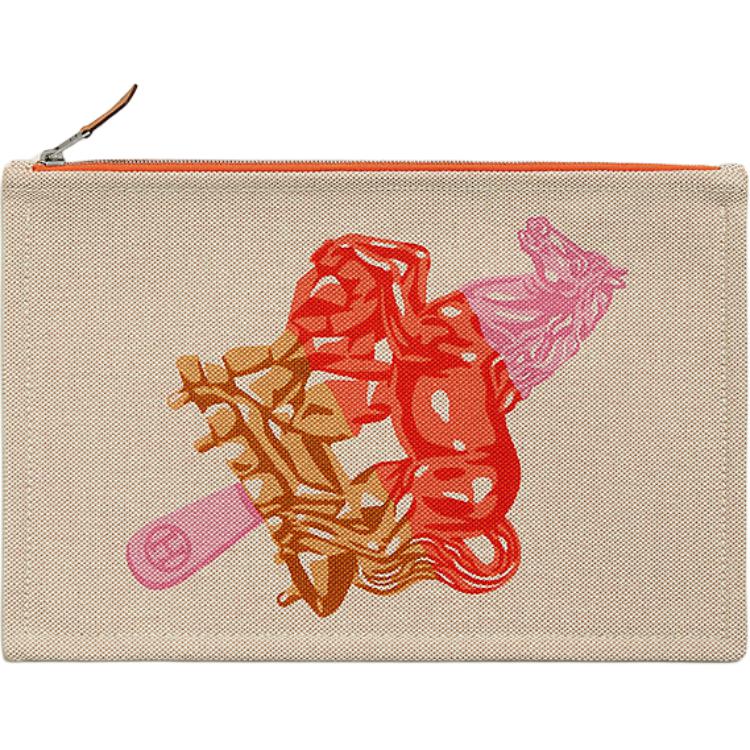 

HERMES Хлопковая дорожная сумка для хранения унисекс землисто-желтого и красного цветов, Earth Yellow & Red