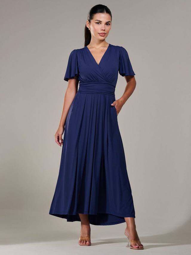 

Макси-платье из шелковистого джерси с коротким рукавом Jolie Moi, цвет Blue Navy