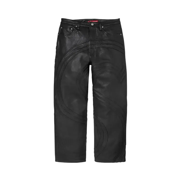 Джинсы Supreme S Logo Leather Baggy 5-Pocket Jean, черные