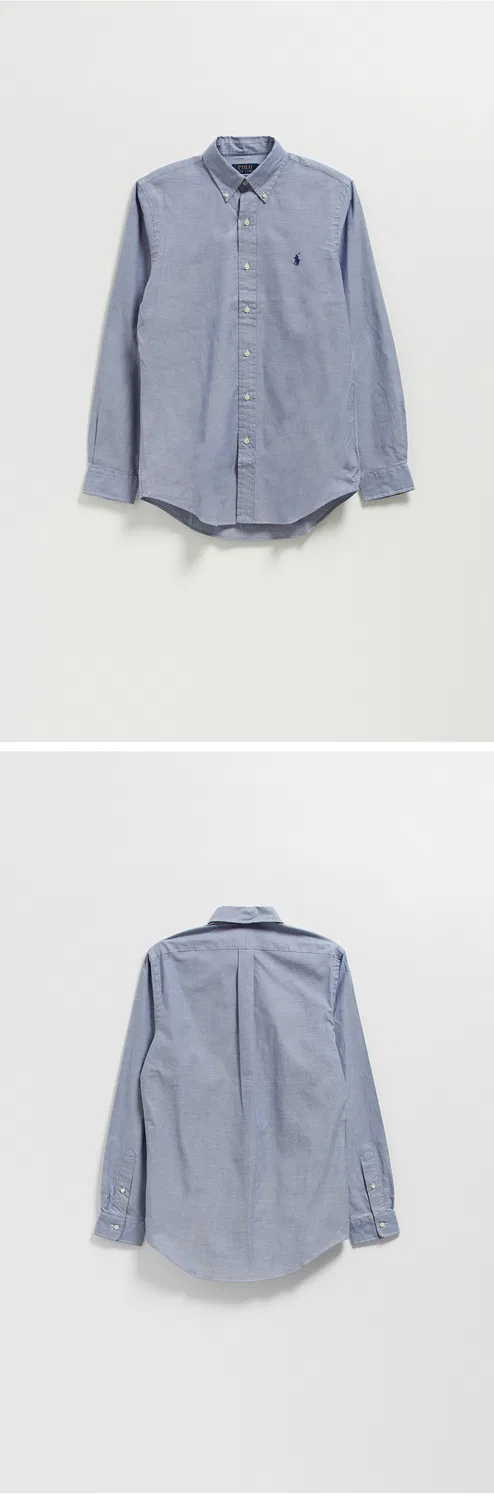 Мужская рубашка оксфорд Custom Fit в полоску тёмно-синего цвета от Polo Ralph Lauren — фото 3