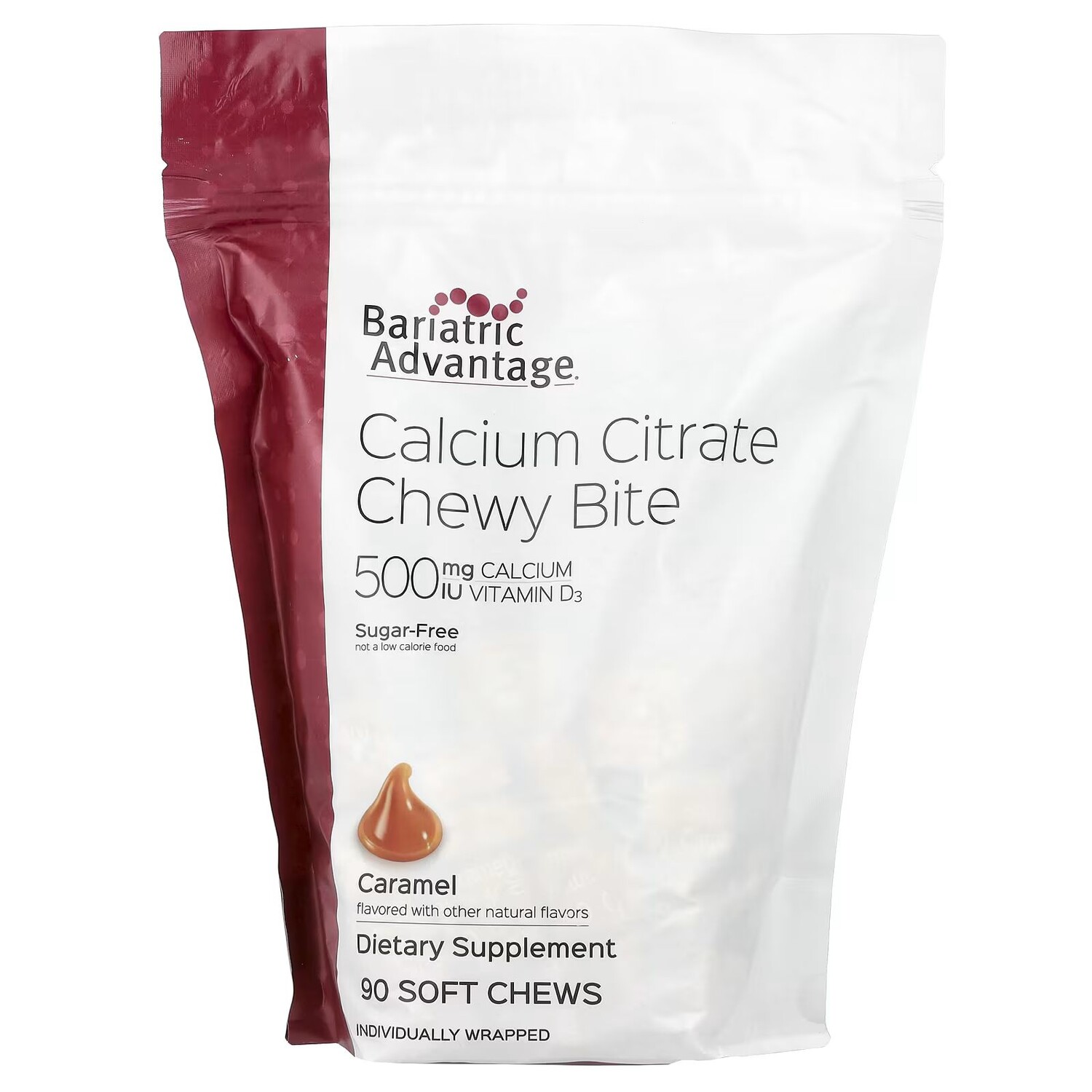 

Chewy Bite с цитратом кальция, без сахара, карамель, 90 мягких жевательных конфет Bariatric Advantage