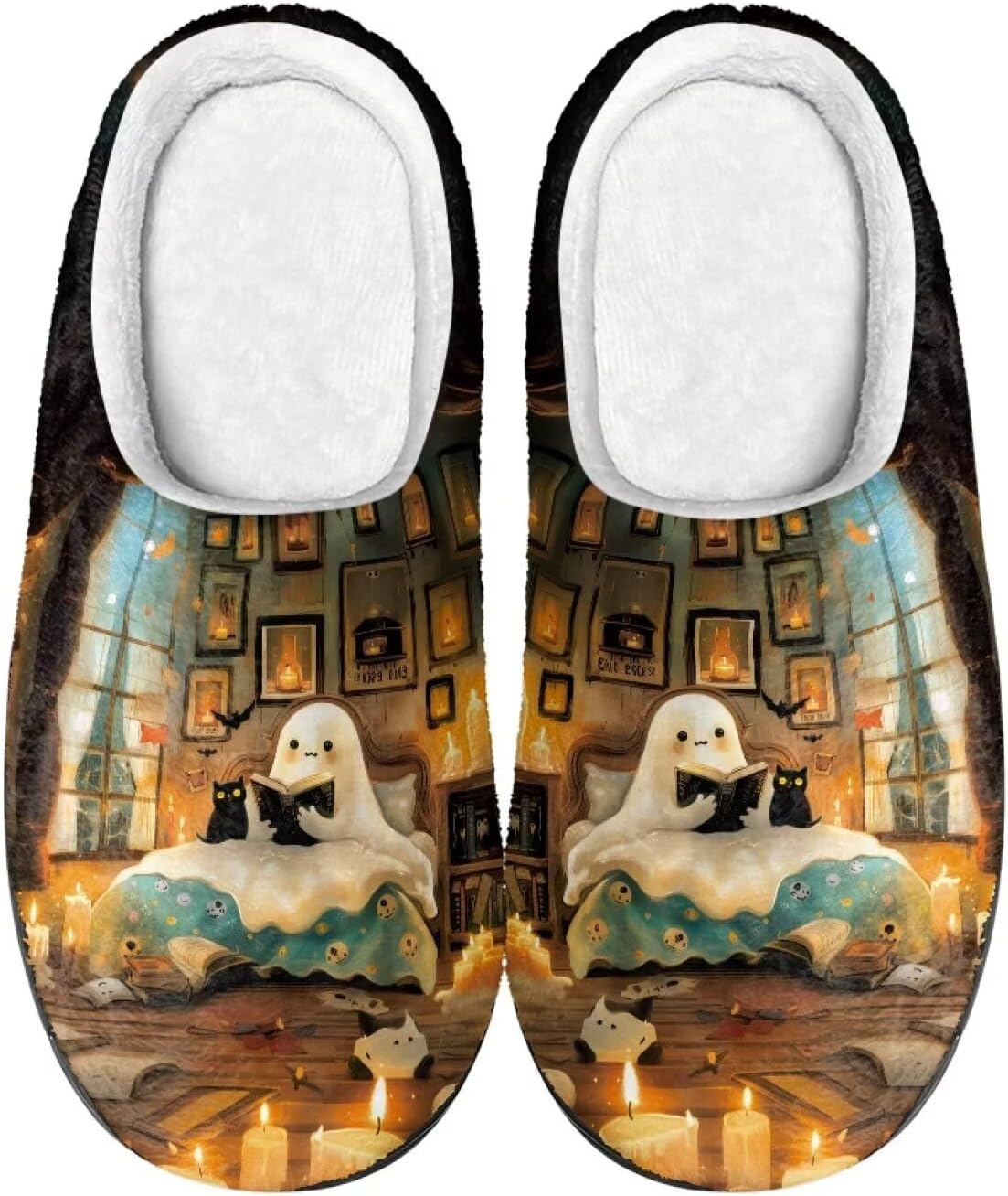 

Домашние тапочки COEQINE для женщин, мягкие, теплые, нескользящие, зимние, размеры US 4-12, Goth Ghost Studing