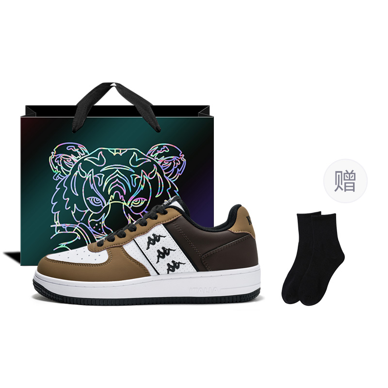 

Противоскользящие износостойкие низкие скейтерские кеды унисекс бело-коричневые Kappa, коричневый